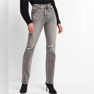 NWT Express High Waist Pearl and Rhinestone Embellished Jeans
